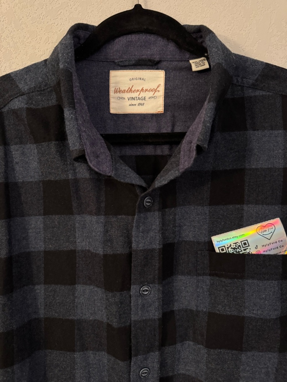 Weatherproof Men's Black and Navy Button-Down Flannel Shirt - Picture 4 of 6